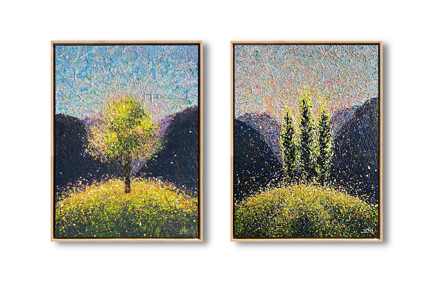 "The Joy Between Quiet Moments" diptych Nadiia Antoniuk Original painting for sale
