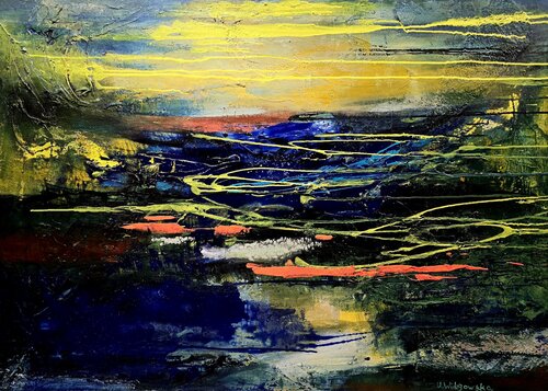 Moorlandschaft im Flammenlicht by Urszula Widzgowska, Painting for Sale on Select