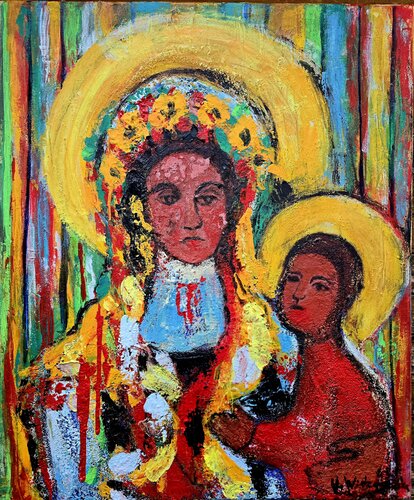 Black Madonna – Slavic Spirit in Stripes by Urszula Widzgowska, Painting for Sale on Select