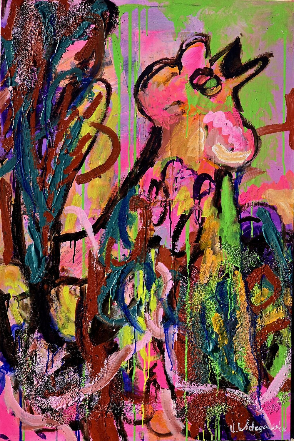 Kikeriki in greller Farbenpracht Urszula Widzgowska Original painting for sale
