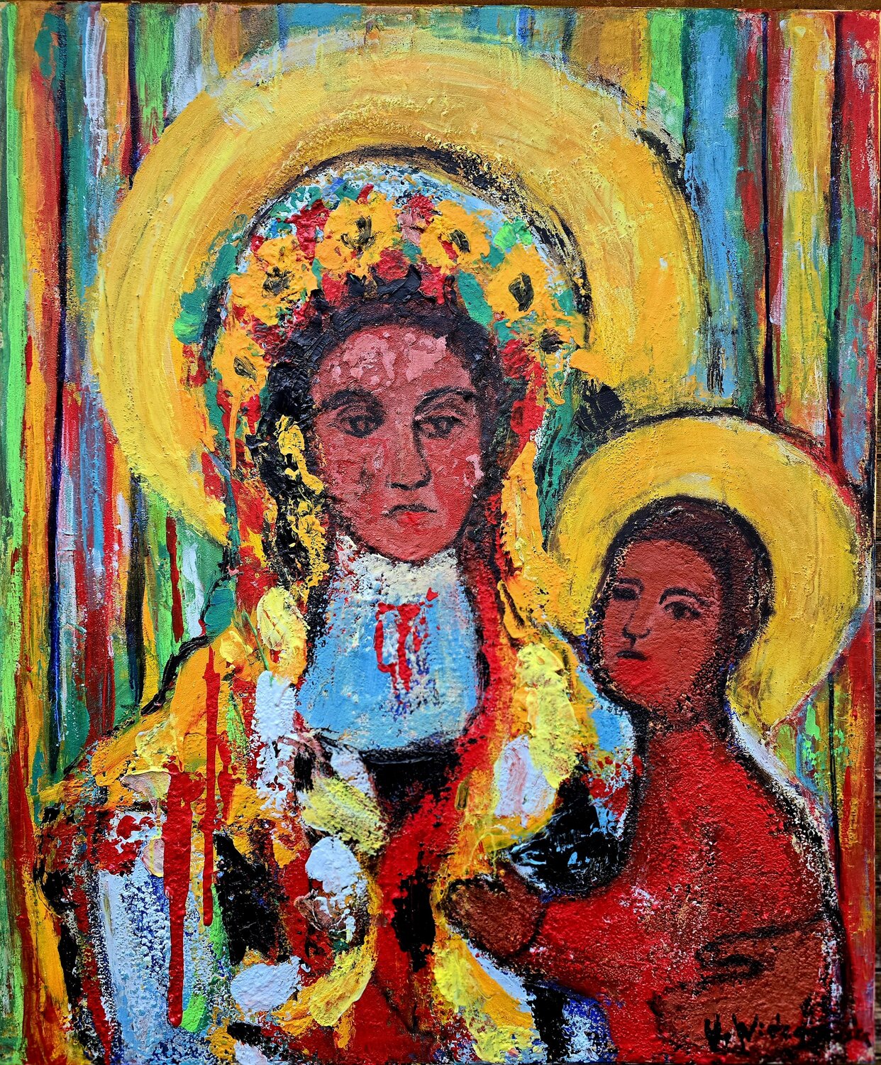 Black Madonna – Slavic Spirit in Stripes Urszula Widzgowska Original painting for sale