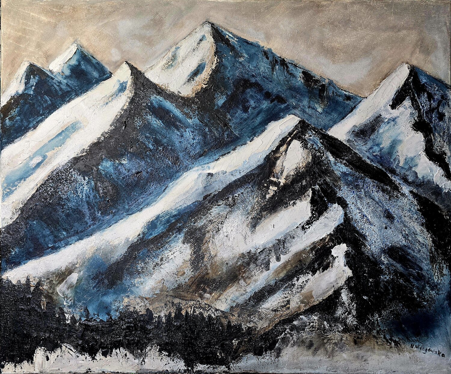 Tatra in der Stille des Schnees Urszula Widzgowska Original painting for sale
