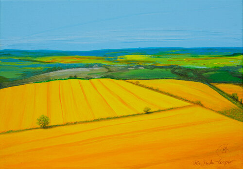 Yellow Fields - Summer Landscape by Rhia Janta-Cooper, Painting for Sale on Select