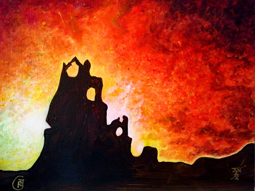 Red Sunset and a Castle by Rhia Janta-Cooper, Painting for Sale on Select