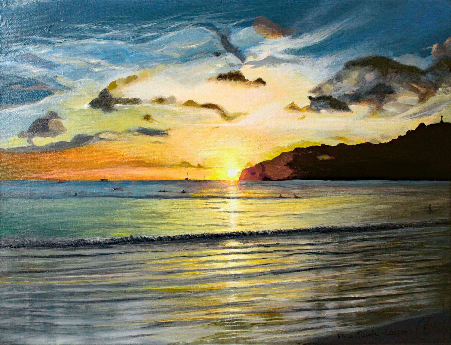 San Juan Del Sur, Sunset on the Pacific Coast Rhia Janta-Cooper Original painting for sale