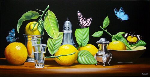 Citrons flamands aux papillons // Flemish lemons with butterflies by Jean-Pierre Walter, Painting for Sale on Select