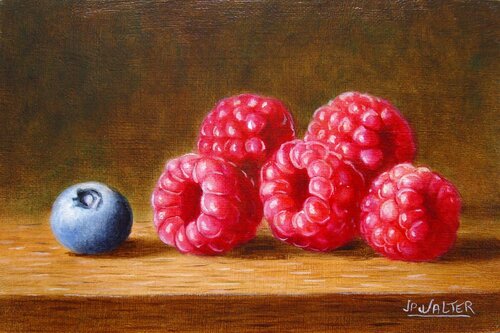 Framboises et myrtille // Raspberries and blueberry by Jean-Pierre Walter, Painting for Sale on Select