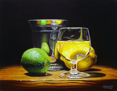 Lime et citron en argent // Silver lime and lemon by Jean-Pierre Walter, Painting for Sale on Select
