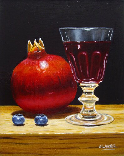 Grenade et myrtilles // Pomegranate with blueberries by Jean-Pierre Walter, Painting for Sale on Select