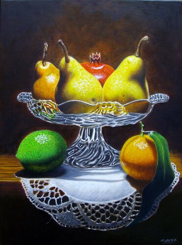 Compotier aux poires // Fruit bowl with pears by Jean-Pierre Walter, Painting for Sale on Select
