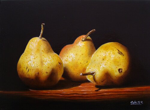 3 poires en pénombre // 3 pears in chiaroscuro by Jean-Pierre Walter, Painting for Sale on Select