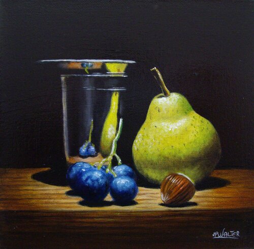 Poire et raisin en argent // Pear and grapes in silver by Jean-Pierre Walter, Painting for Sale on Select
