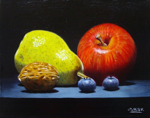 Fruits en clair-obscur // Fruits in chiaroscuro by Jean-Pierre Walter, Painting for Sale on Select