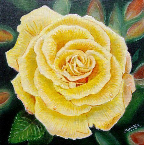 Rose au jardin // Rose in the garden by Jean-Pierre Walter, Painting for Sale on Select