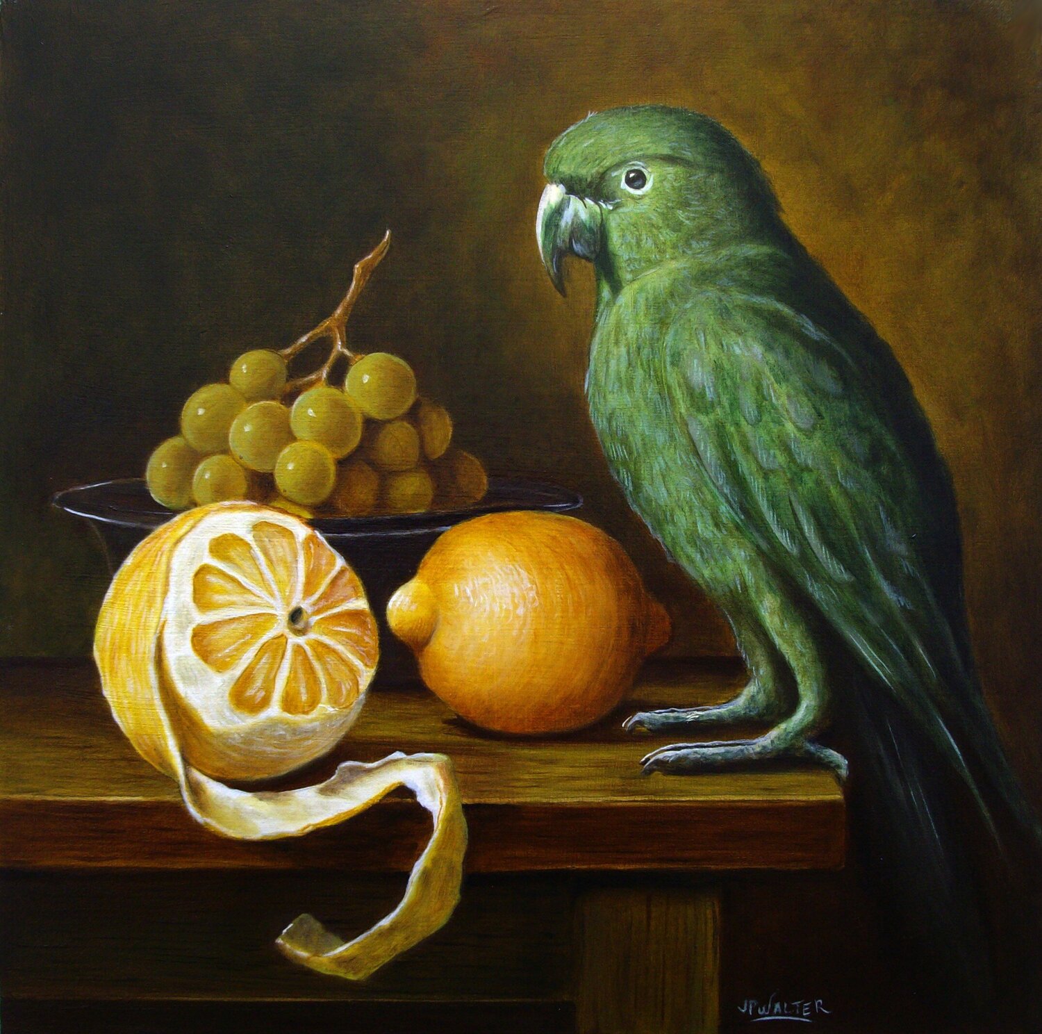 Citron pelé au perroquet // Peeled lemon with parrot Jean-Pierre Walter Original painting for sale