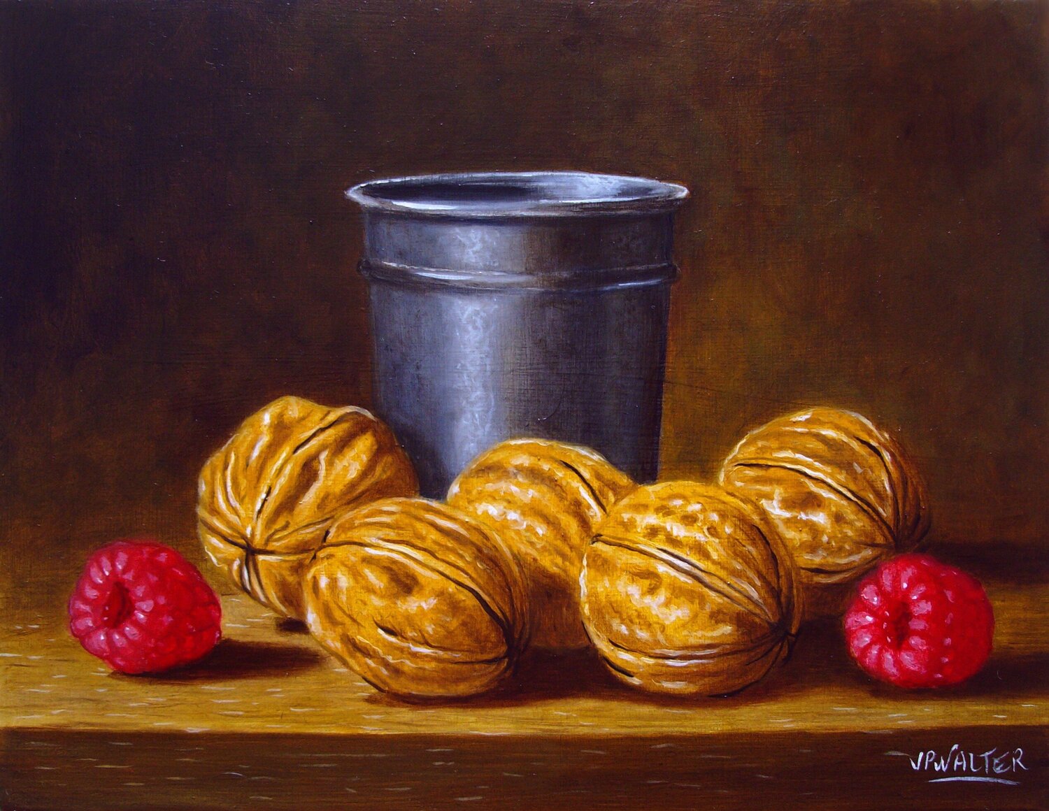 Noix au gobelet en étain // Nuts with pewter cup Jean-Pierre Walter Original painting for sale