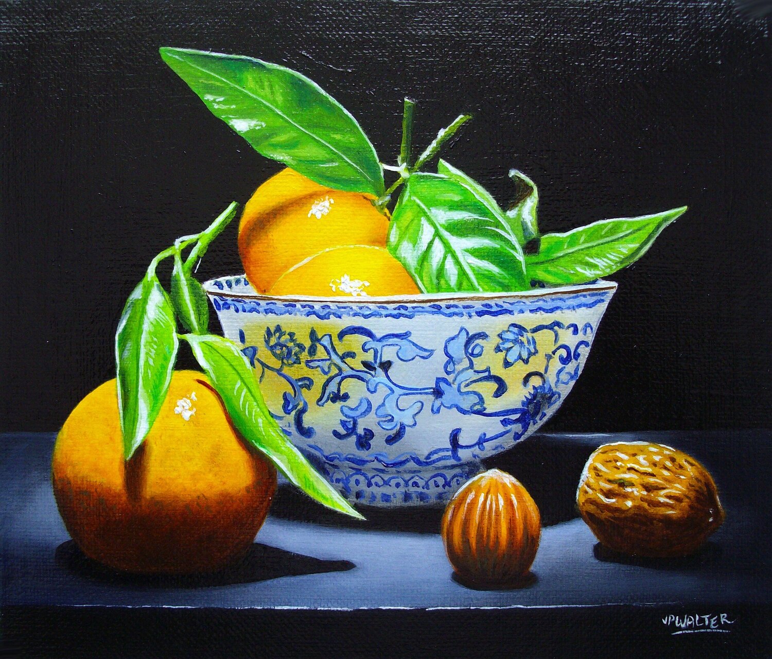 Clémentines au bol chinois // // Clementines with Chinese bowl Jean-Pierre Walter Original painting for sale