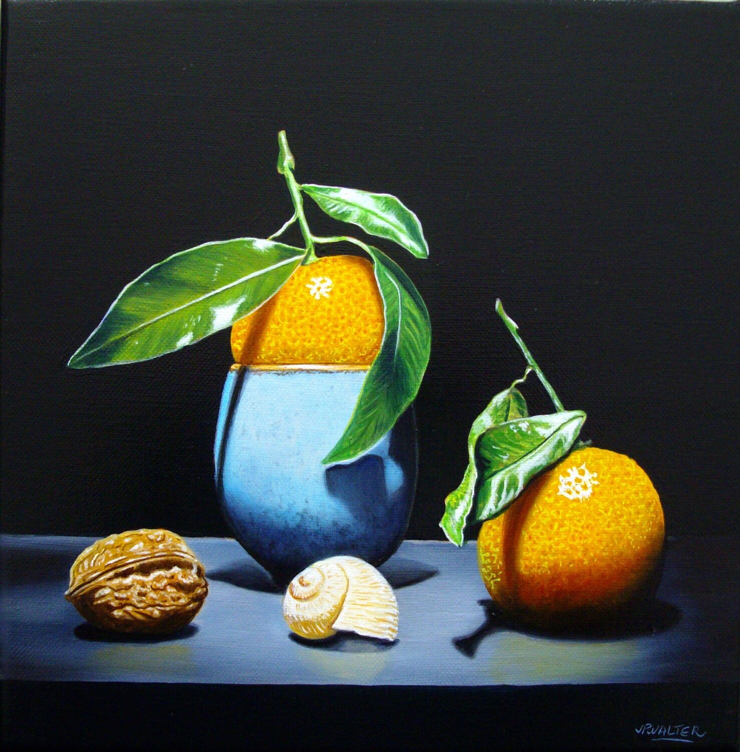 Clémentines à la tasse à thé chinoise // Clementines with Chinese teacup Jean-Pierre Walter Original painting for sale