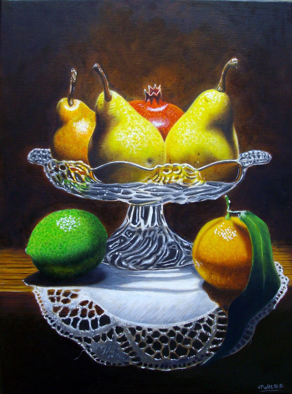 Compotier aux poires // Fruit bowl with pears Jean-Pierre Walter Original painting for sale