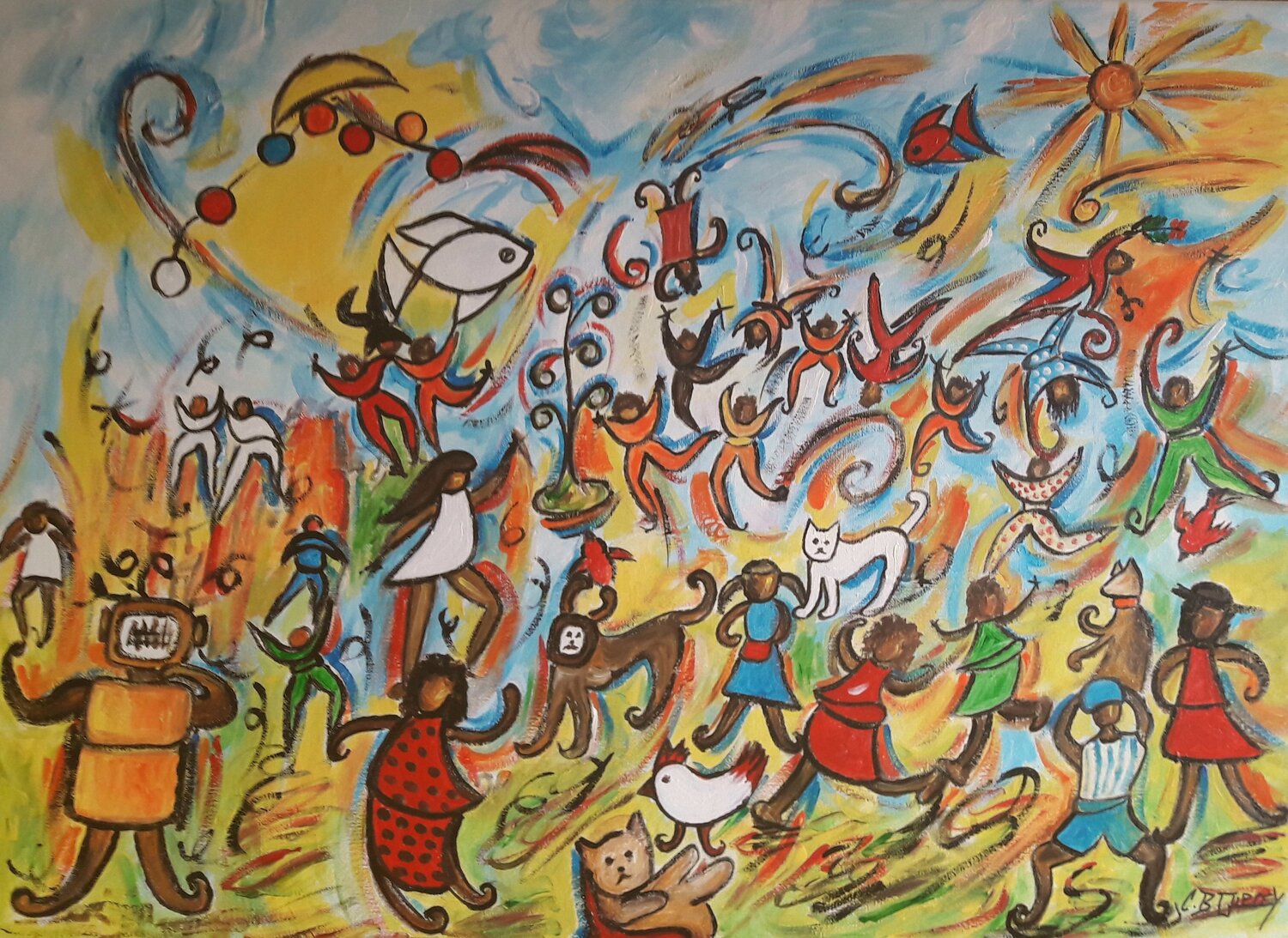 LA JOYEUSE FOLIE DU MONDE Christiane Guerry Original painting for sale
