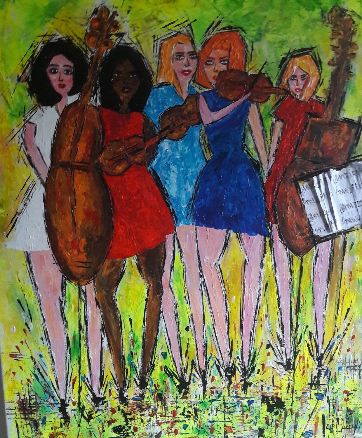 LES MUSICIENNES Christiane Guerry Original painting for sale