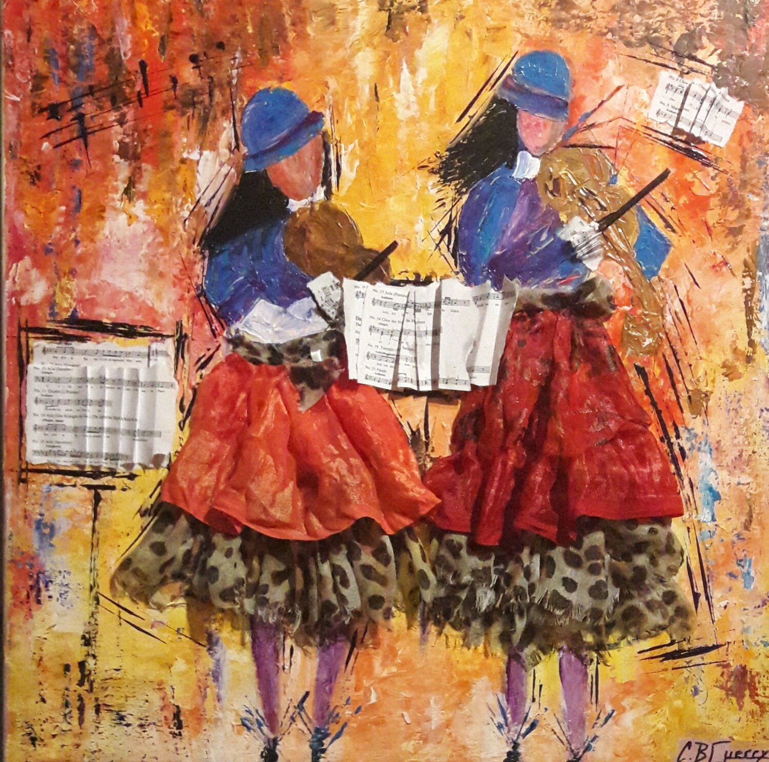 LES BELLES VIOLONISTES Christiane Guerry Original painting for sale
