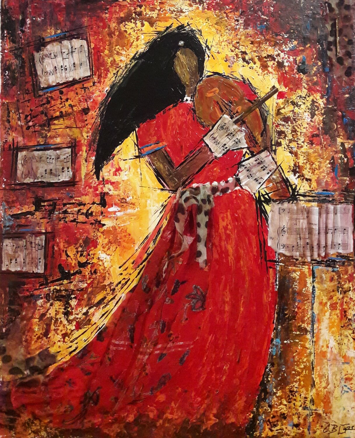 LA VIOLONISTE Christiane Guerry Original painting for sale