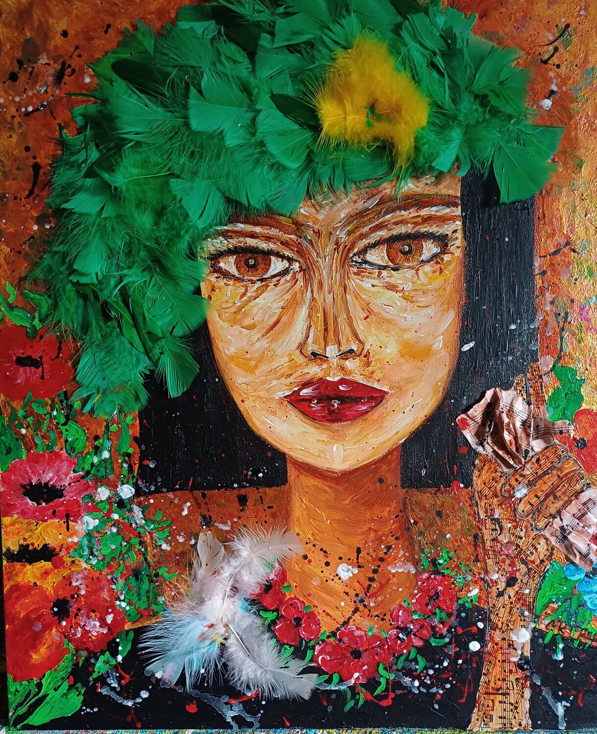 DIVA AUX PLUMES Christiane Guerry Original painting for sale