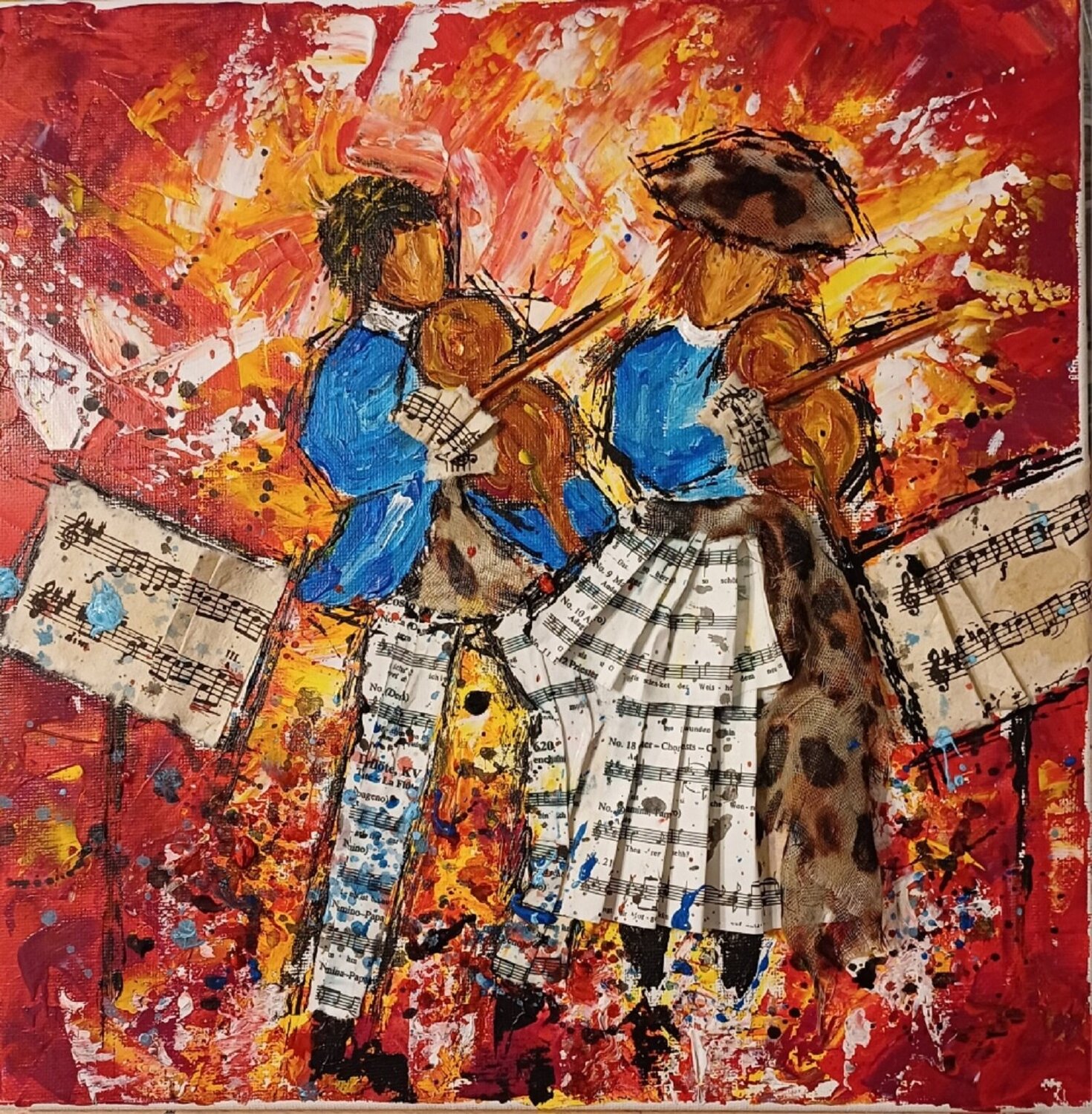 LE COUPLE VIOLONISTES Christiane Guerry Original painting for sale