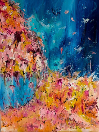 Grottes des océans - tableau bleu orange by ÂME SAUVAGE, Painting for Sale on Select