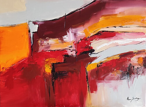 Carré rouge - tableau abstrait rouge orange by ÂME SAUVAGE, Painting for Sale on Select
