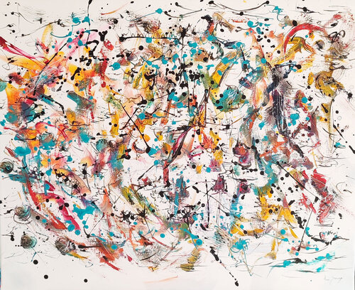 Intrication de particules - tableau multicolore by ÂME SAUVAGE, Painting for Sale on Select
