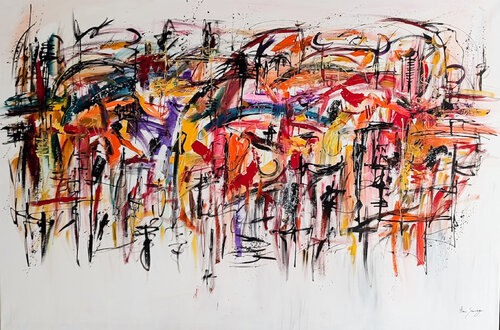 La musique prend vie - tableau multicolore de grand format by ÂME SAUVAGE, Painting for Sale on Select