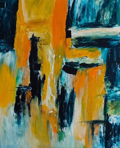 Nuances d'Afrique - grand tableau jaune bleu orange by ÂME SAUVAGE, Painting for Sale on Select