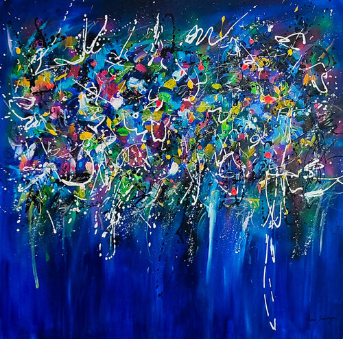 Le grand final - grand tableau abstrait bleu moderne by ÂME SAUVAGE, Painting for Sale on Select