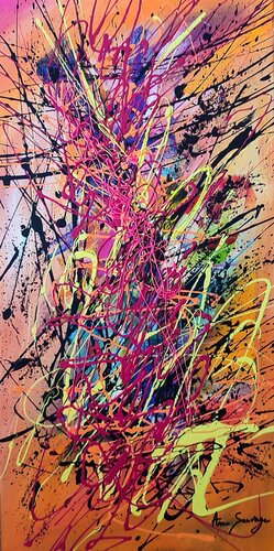 Energies rouges - tableau abstrait orange panoramique vertical by ÂME SAUVAGE, Painting for Sale on Select