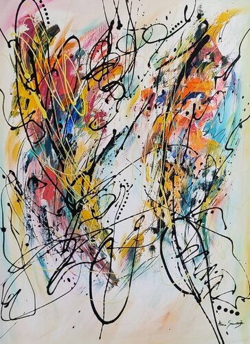 Force et stature - tableau abstrait multicolore vertical by ÂME SAUVAGE, Painting for Sale on Select