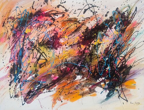 Engouti dans le marasme du monde - grand tableau coloré abstrait by ÂME SAUVAGE, Painting for Sale on Select