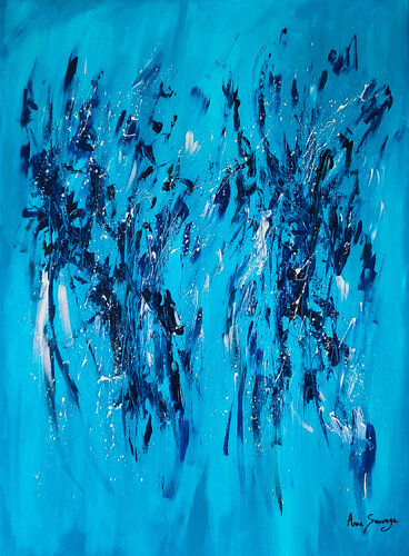 Fleurs noires - tableau abstrait bleu by ÂME SAUVAGE, Painting for Sale on Select