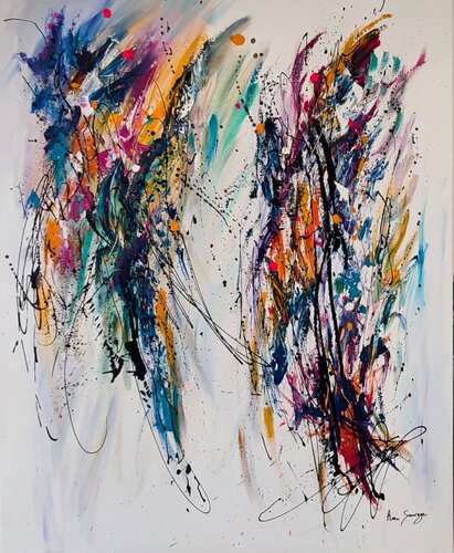 Double regard - grand tableau abstrait multicolore by ÂME SAUVAGE, Painting for Sale on Select