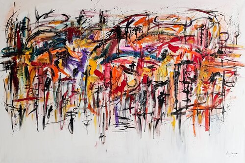 La musique prend vie - grand tableau abstrait multicolore by ÂME SAUVAGE, Painting for Sale on Select
