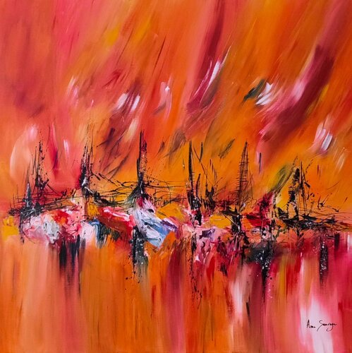 Pays de lumière - grand tableau abstrait rouge orange by ÂME SAUVAGE, Painting for Sale on Select