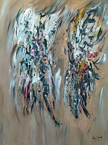 Echange d'idées - tableau abstrait beige by ÂME SAUVAGE, Painting for Sale on Select