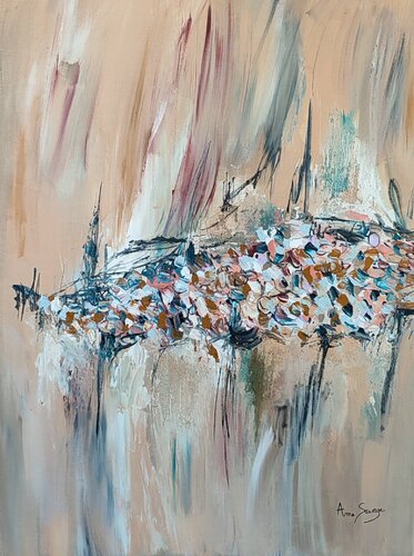 La foule - tableau abstrait beige texturé by ÂME SAUVAGE, Painting for Sale on Select