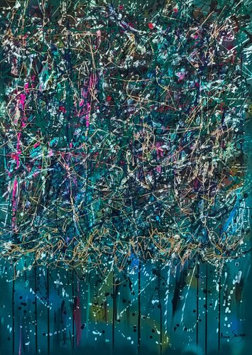 Liens invisibles - tableau abstrait vertical façon Pollock by ÂME SAUVAGE, Painting for Sale on Select