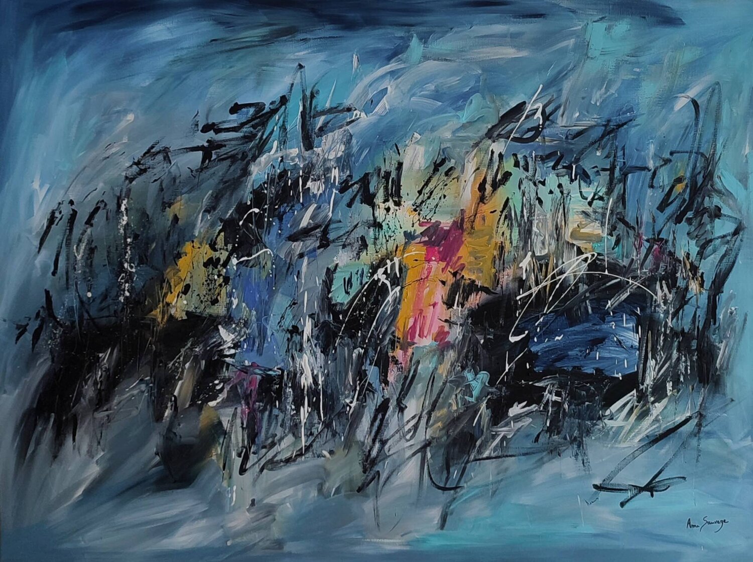 Le bleu de l'océan - grand tableau bleu moderne ÂME SAUVAGE Original painting for sale