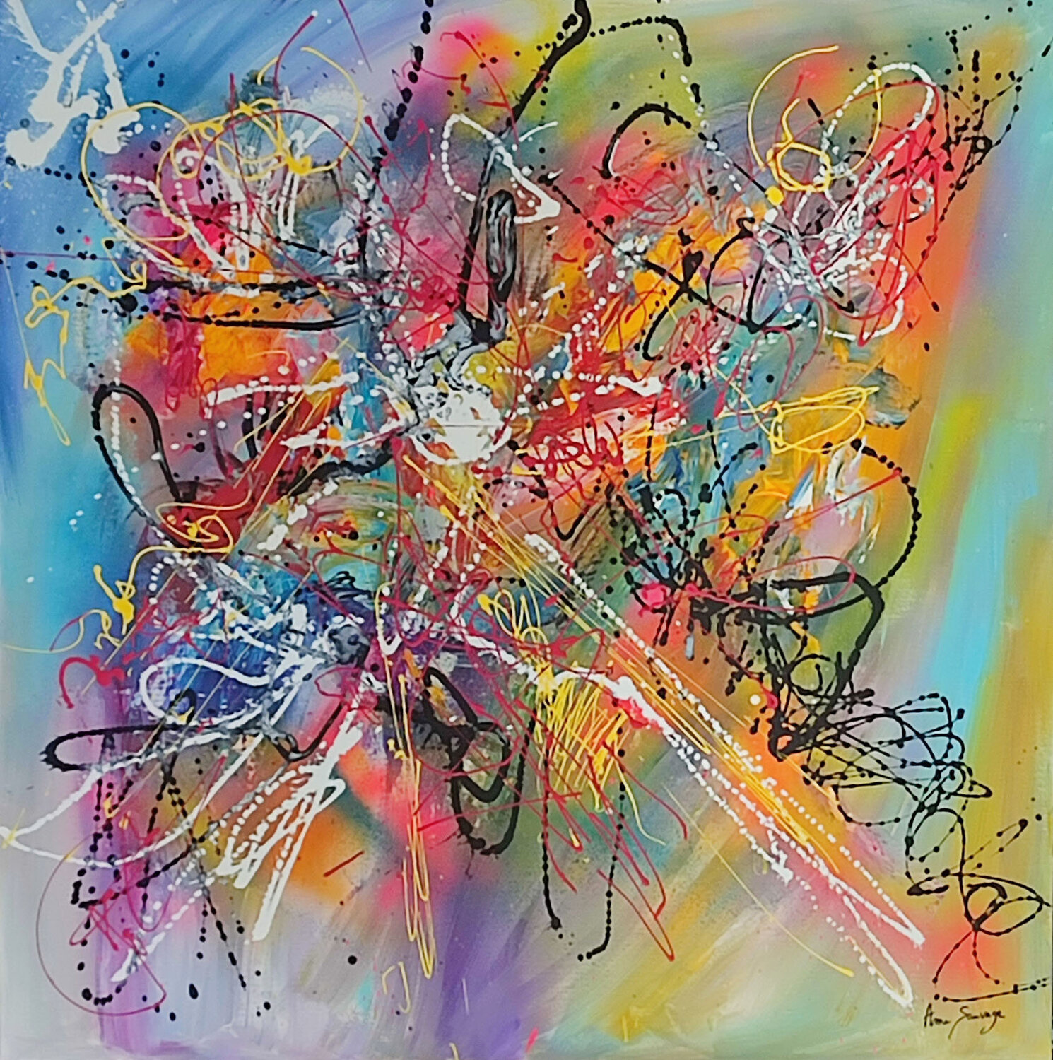 Danse infinie - tableau multicolore grand format ÂME SAUVAGE Original painting for sale