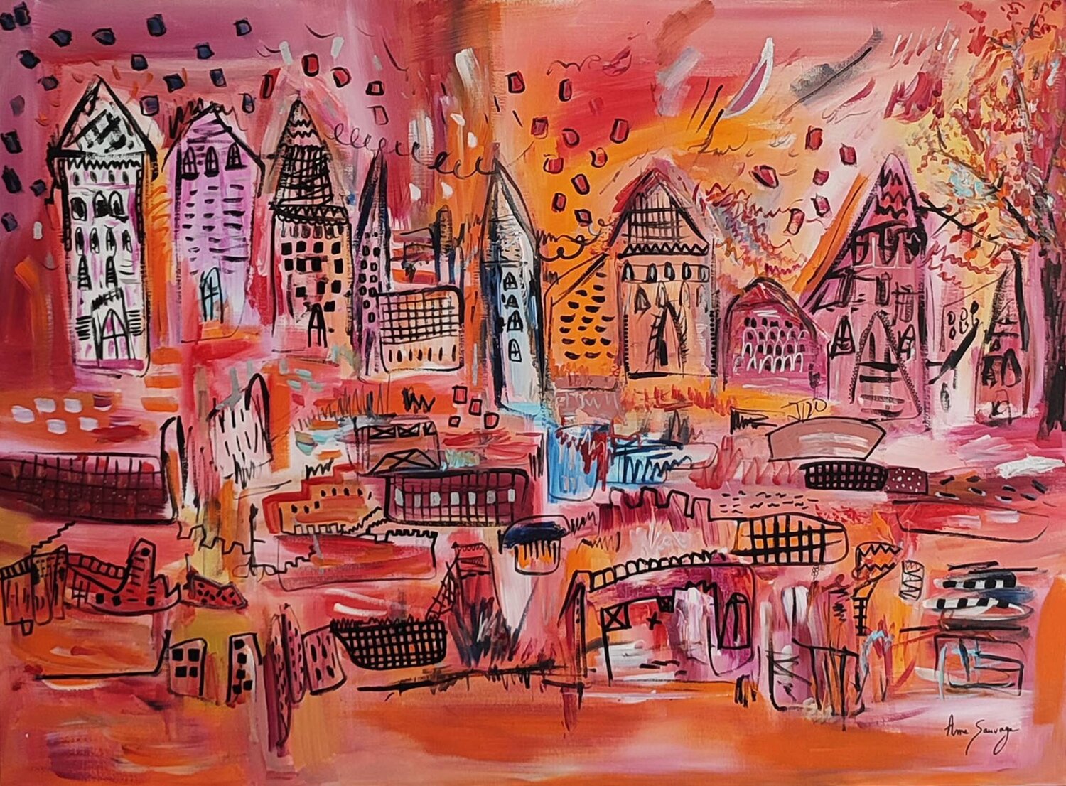 La ville du passé - tableau abstrait ville ÂME SAUVAGE Original painting for sale