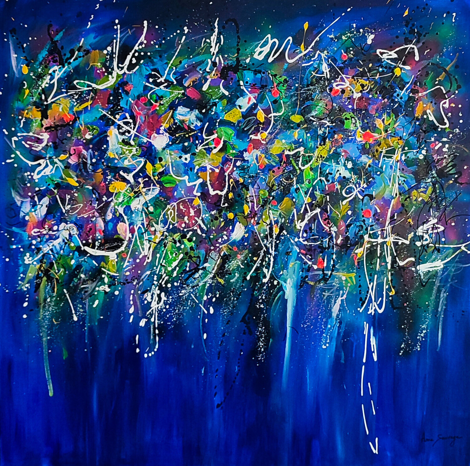 Le grand final - grand tableau abstrait bleu moderne ÂME SAUVAGE Original painting for sale