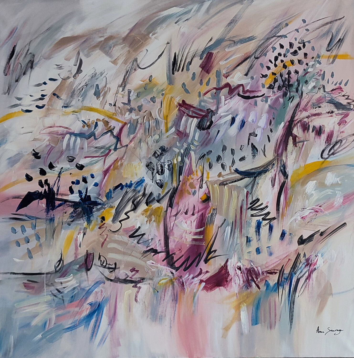 Un vent fort - grand tableau abstrait moderne ÂME SAUVAGE Original painting for sale